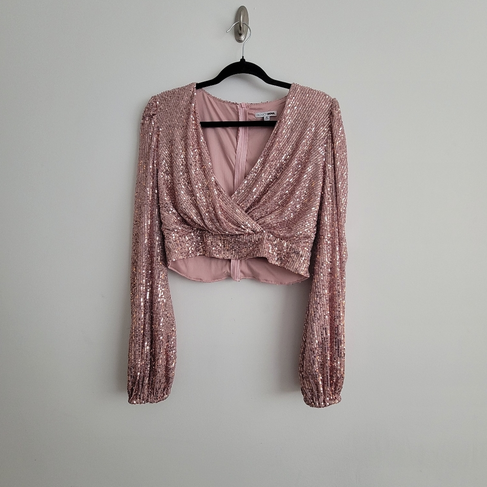 Fashion Nova Pink Sequin Crop Top